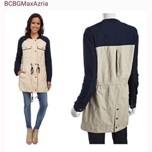BCBGMaxAzria Women's Marie Oatmeal Navy Blue Zip Front Field Jacket Size xs/s